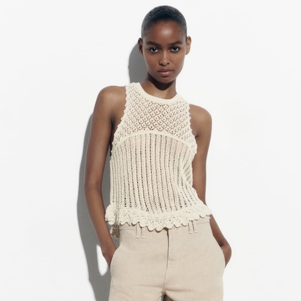 Zara Pointelle Knit Top NWT